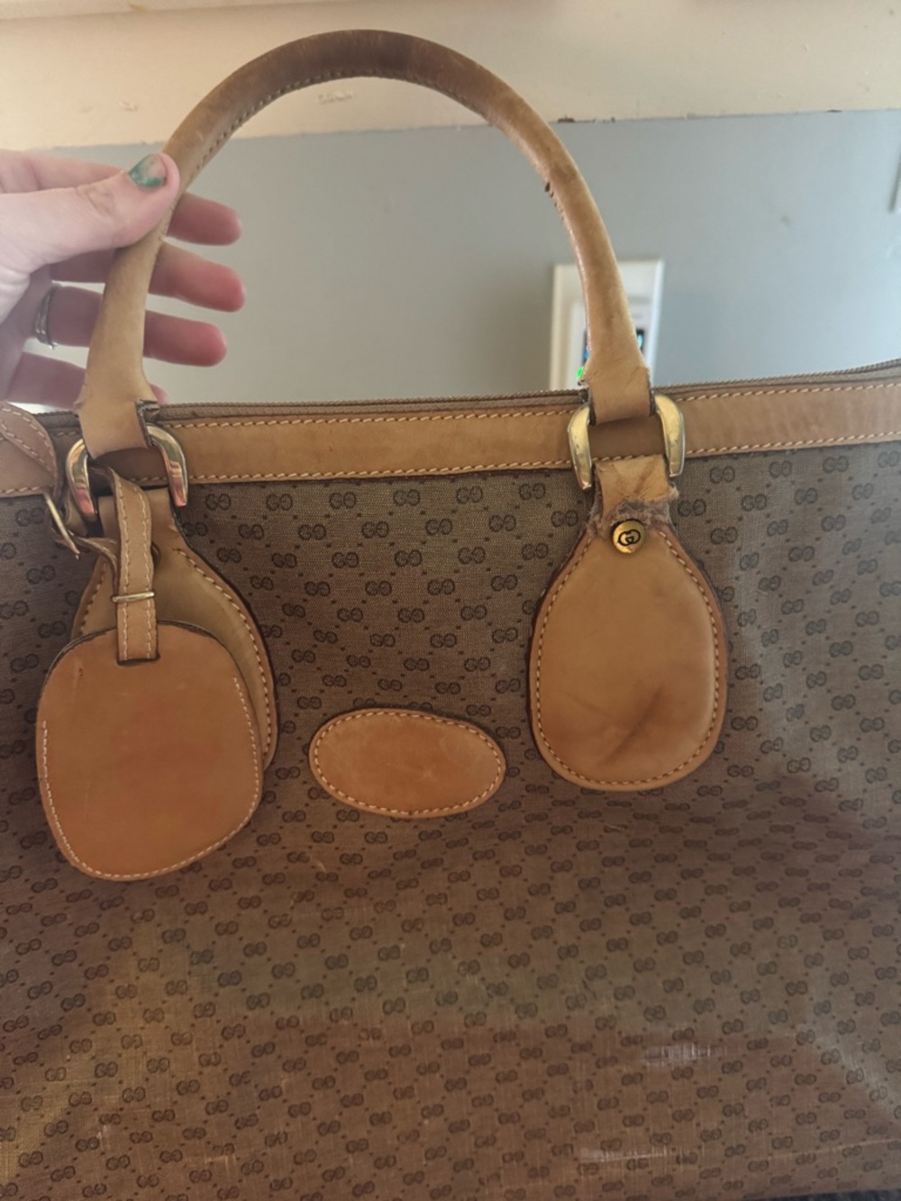 VTG Gucci Brown Monogram Travel Tote with Tan Leather Trim - Picture 6 of 16